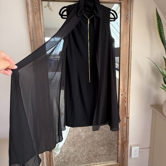 Mock Neck Chiffon Trapeze Dress - Picture 3 of 11